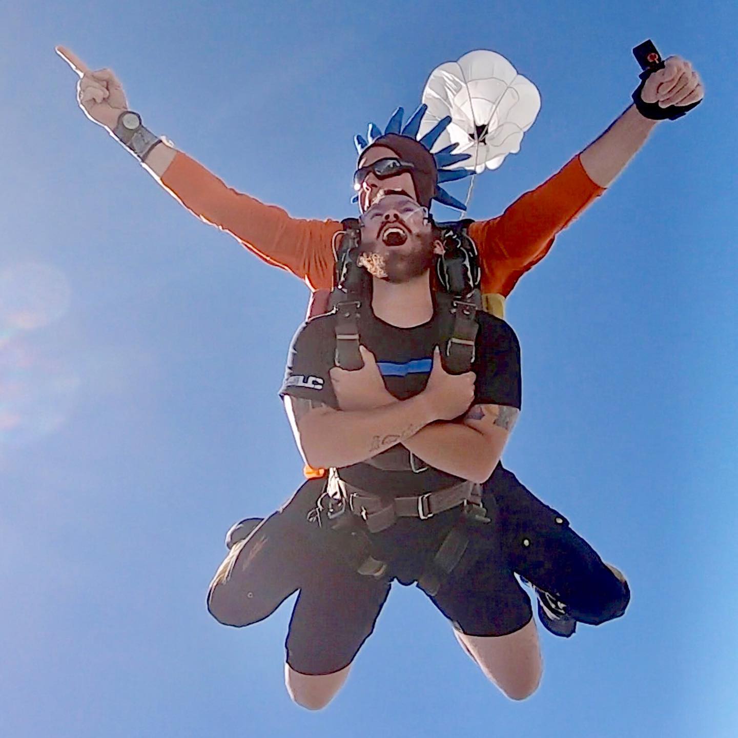 Male tandem student enjoying parachute flight while skydiving at Jump Georgia near Augusta FL
