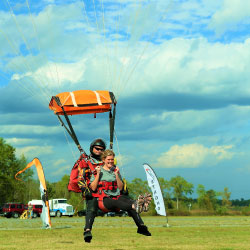 Celebrating their safe tandem skydive near Savannah Georgia